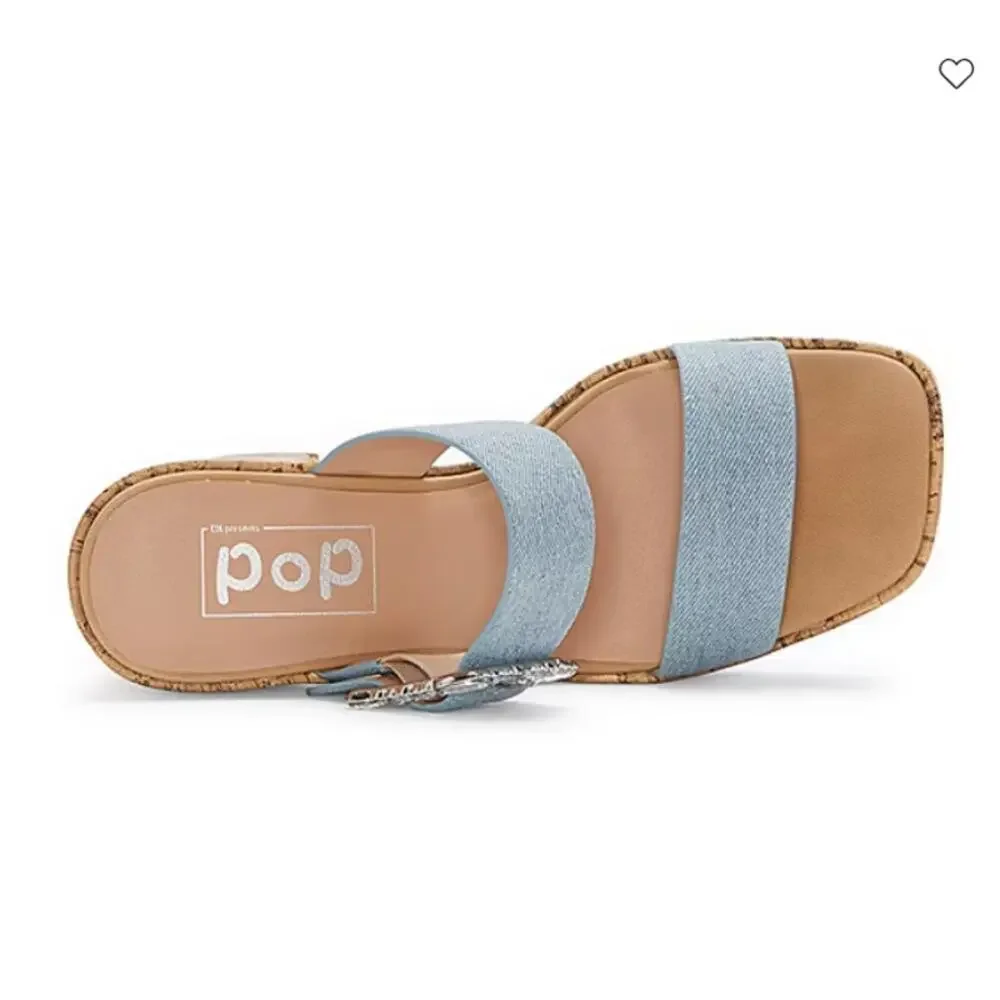 Pop Womens Sharice Heeled Sandals Denim Light Blue Size 11M